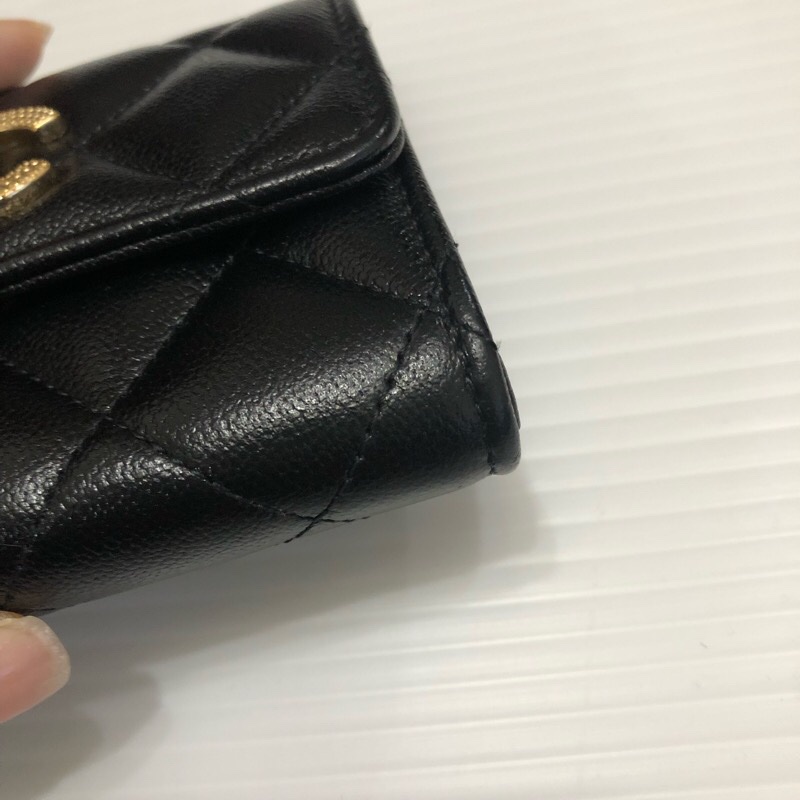 全新 香奈兒荔枝雙層卡包 黑色 晶片款-12