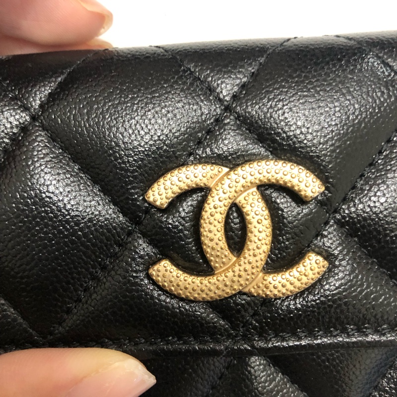 全新 香奈兒荔枝雙層卡包 黑色 晶片款-17