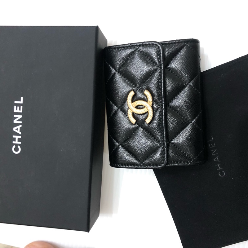 全新 香奈兒荔枝雙層卡包 黑色 晶片款-18