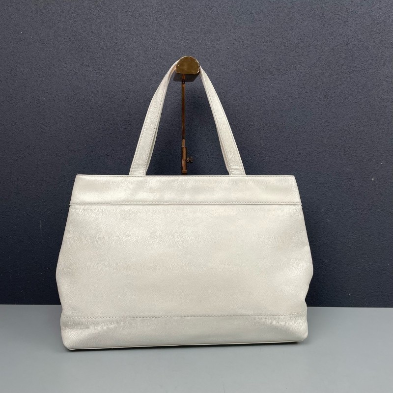 Chanel香奈兒 白色荔枝紋牛皮雙C托特包肩背包 鐳射7開-1
