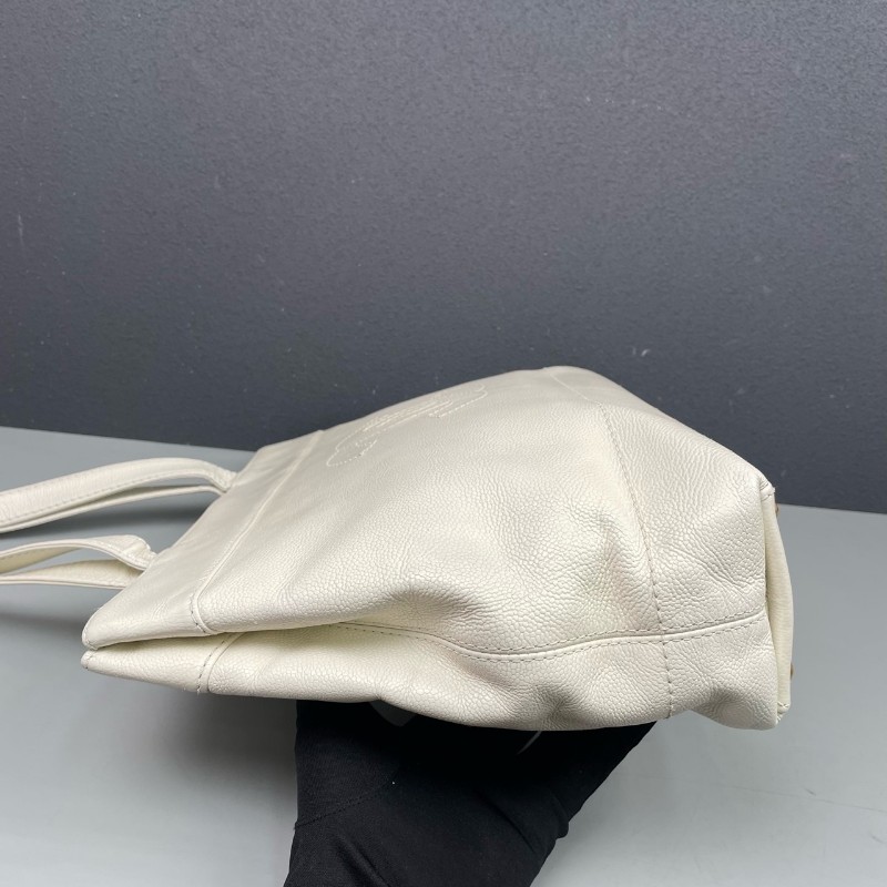 Chanel香奈兒 白色荔枝紋牛皮雙C托特包肩背包 鐳射7開-2