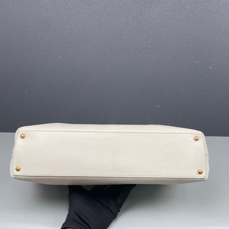 Chanel香奈兒 白色荔枝紋牛皮雙C托特包肩背包 鐳射7開-4