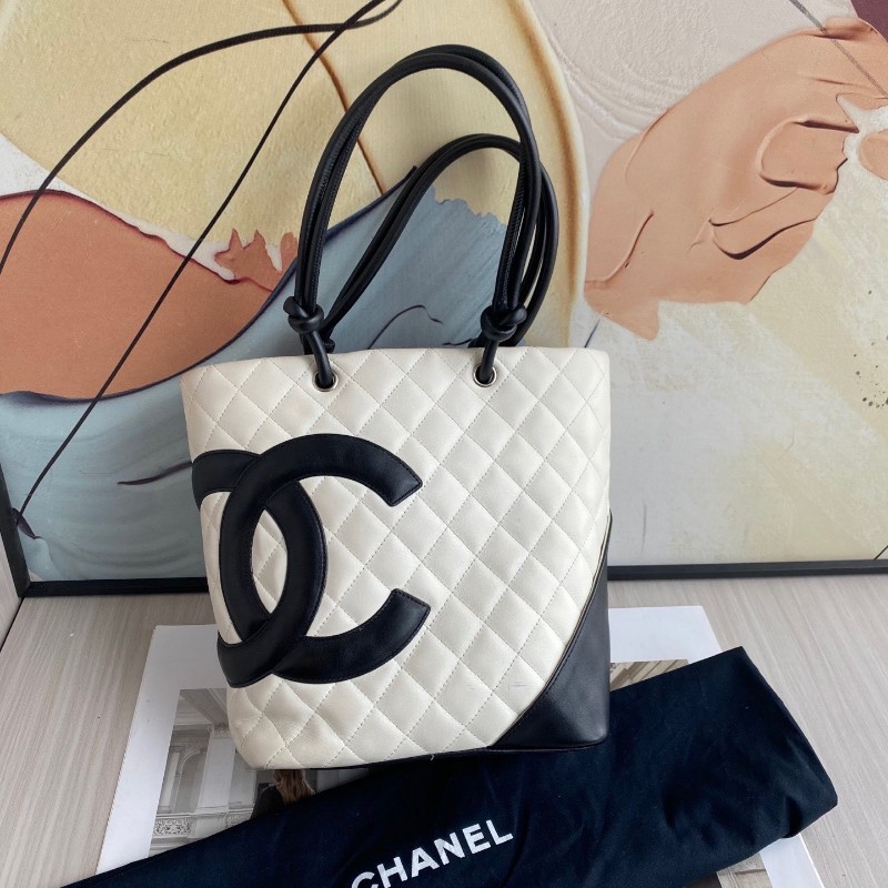 CHANEL香奈兒 經典豎版黑白配色康鵬tote手提包
9開-0
