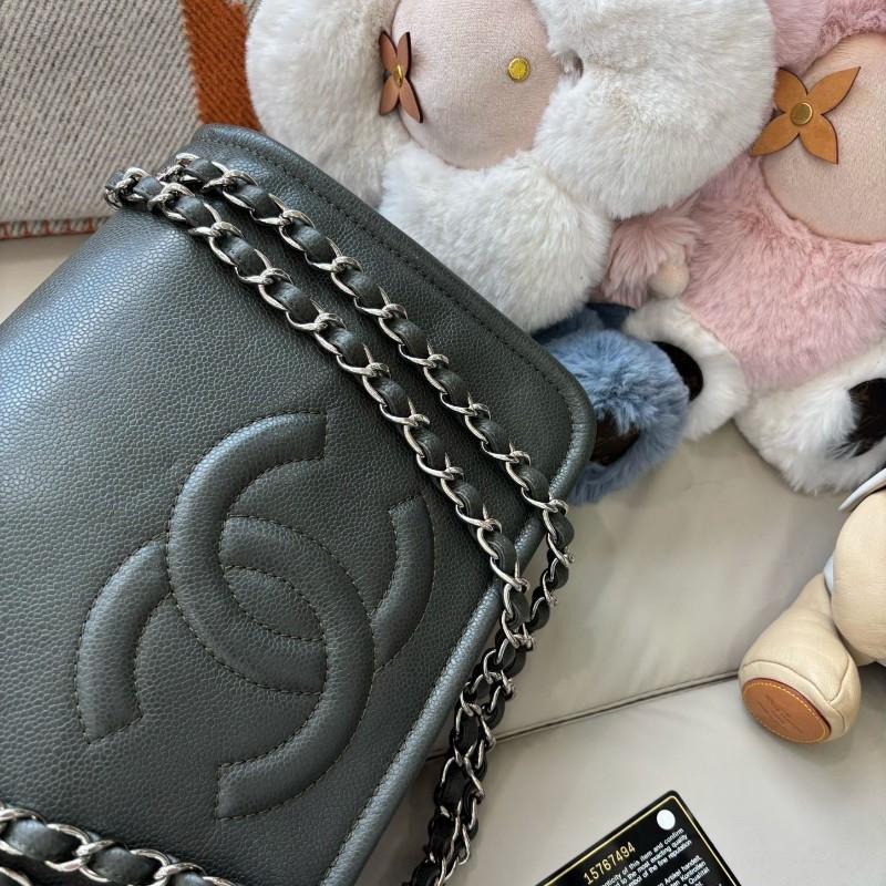 Chanel香奈兒 荔枝皮雙C大logo肩背包-1