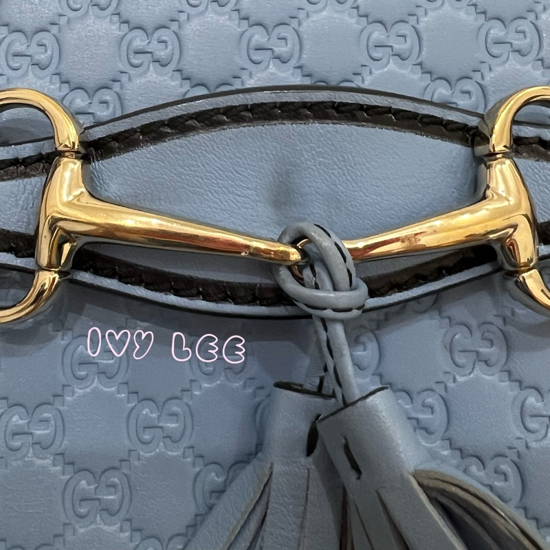 GUCCI 449636 Guccissima mini 牛皮 金鍊包 斜背包 肩背包 水藍 二手精品-6