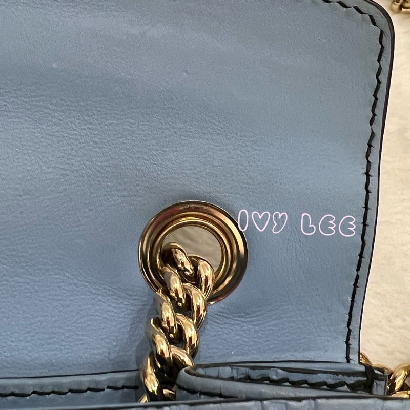 GUCCI 449636 Guccissima mini 牛皮 金鍊包 斜背包 肩背包 水藍 二手精品-8
