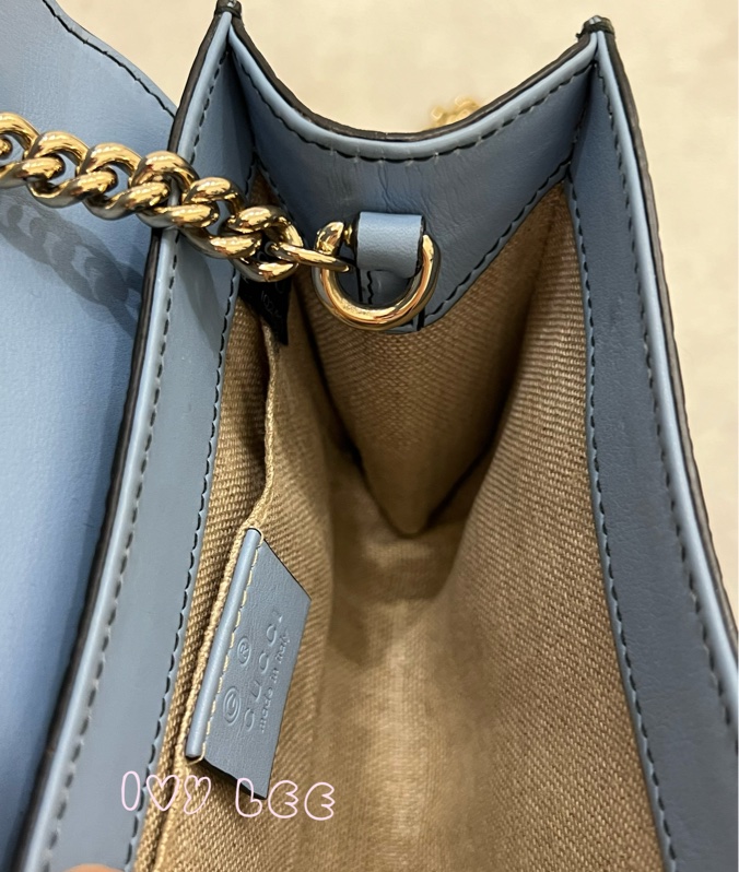 GUCCI 449636 Guccissima mini 牛皮 金鍊包 斜背包 肩背包 水藍 二手精品-12