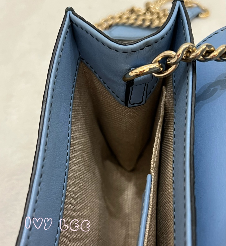 GUCCI 449636 Guccissima mini 牛皮 金鍊包 斜背包 肩背包 水藍 二手精品-13