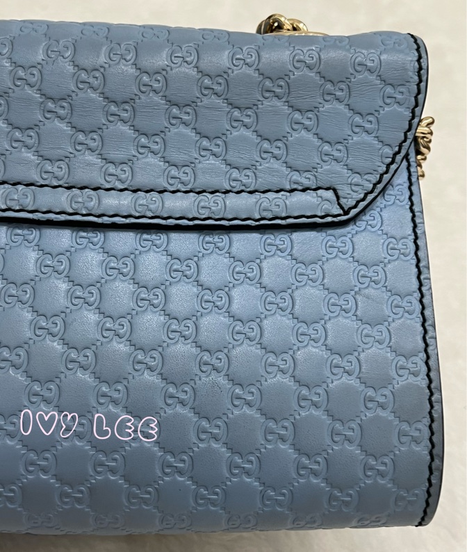 GUCCI 449636 Guccissima mini 牛皮 金鍊包 斜背包 肩背包 水藍 二手精品-26