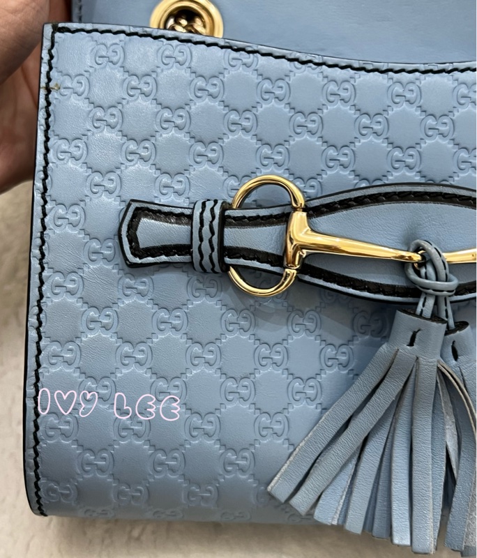 GUCCI 449636 Guccissima mini 牛皮 金鍊包 斜背包 肩背包 水藍 二手精品-29