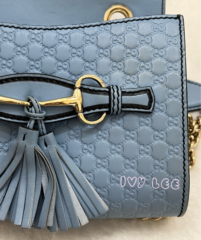 GUCCI 449636 Guccissima mini 牛皮 金鍊包 斜背包 肩背包 水藍 二手精品-30