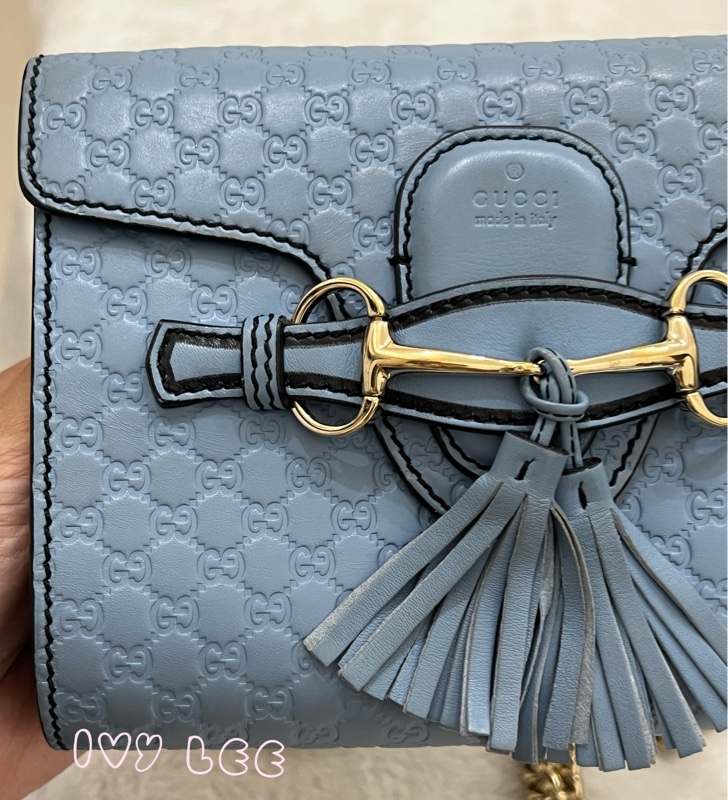 GUCCI 449636 Guccissima mini 牛皮 金鍊包 斜背包 肩背包 水藍 二手精品-31