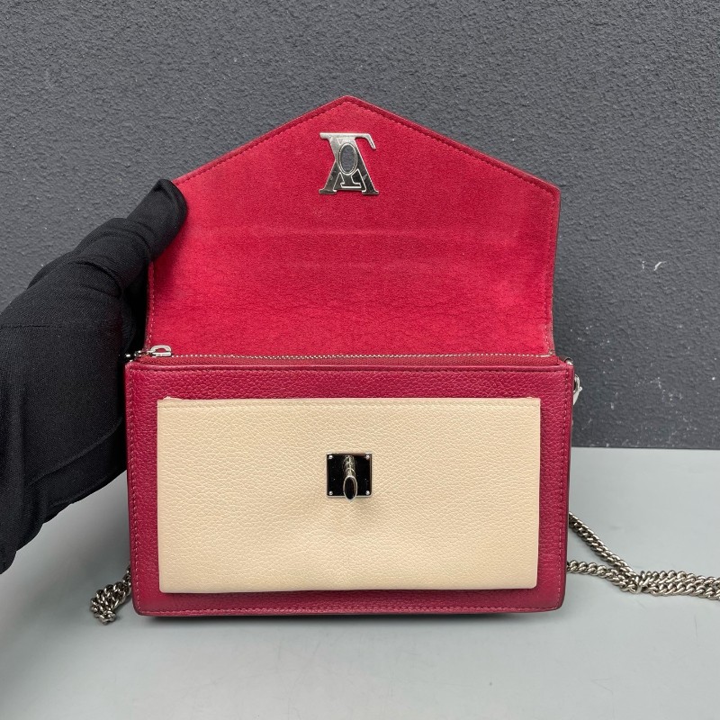 LV路易威登 全皮拼色紅色銀扣MyLockme鏈條包肩背包斜背包-6