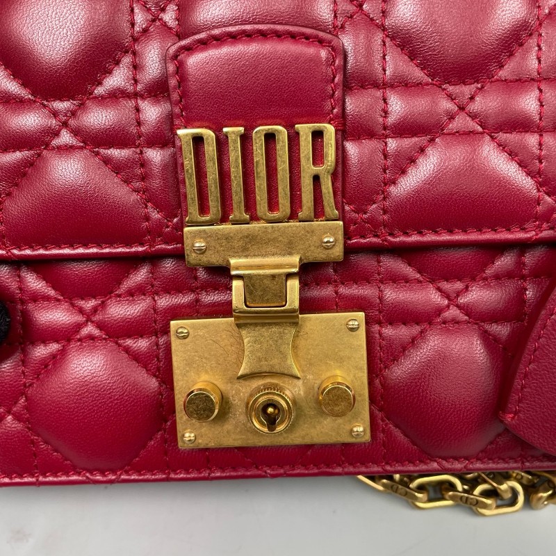 迪奧Dior Addict紅色羊皮金扣鏈條包肩背包-13