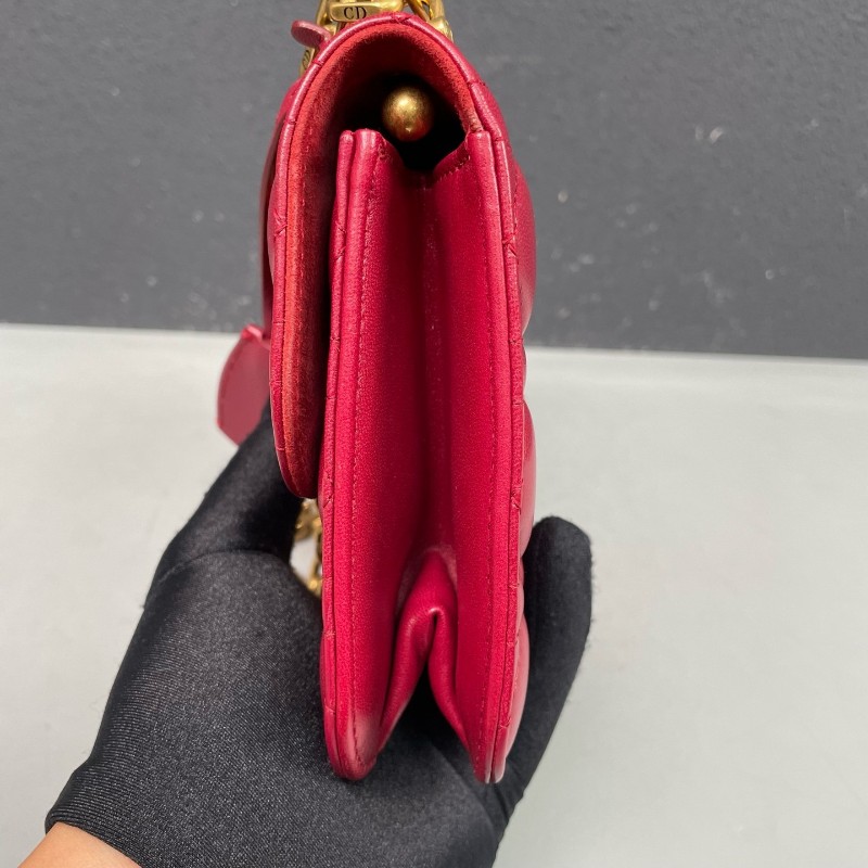 迪奧Dior Addict紅色羊皮金扣鏈條包肩背包-18