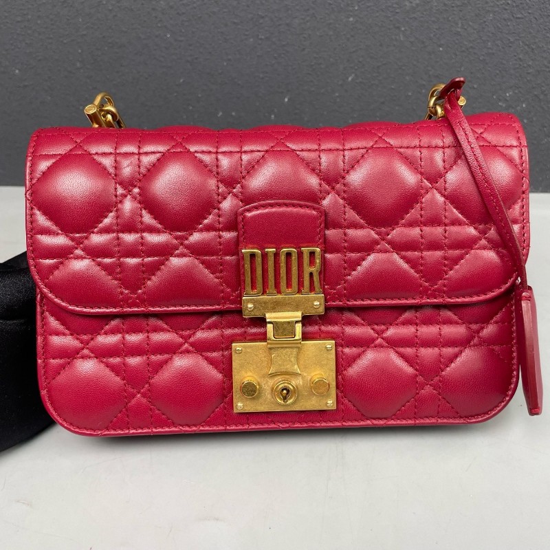 迪奧Dior Addict紅色羊皮金扣鏈條包肩背包-23