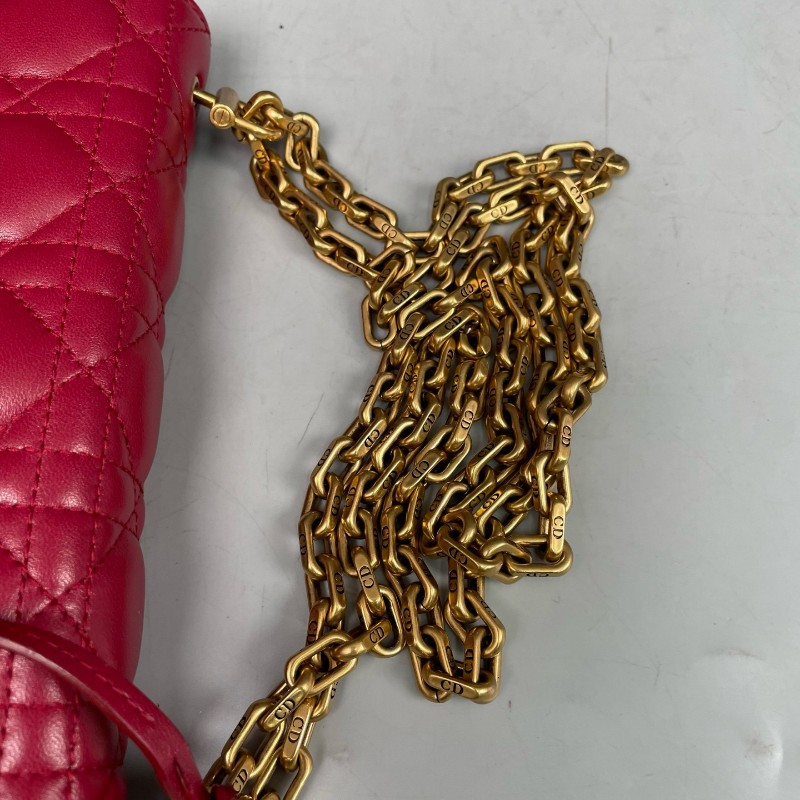 迪奧Dior Addict紅色羊皮金扣鏈條包肩背包-25