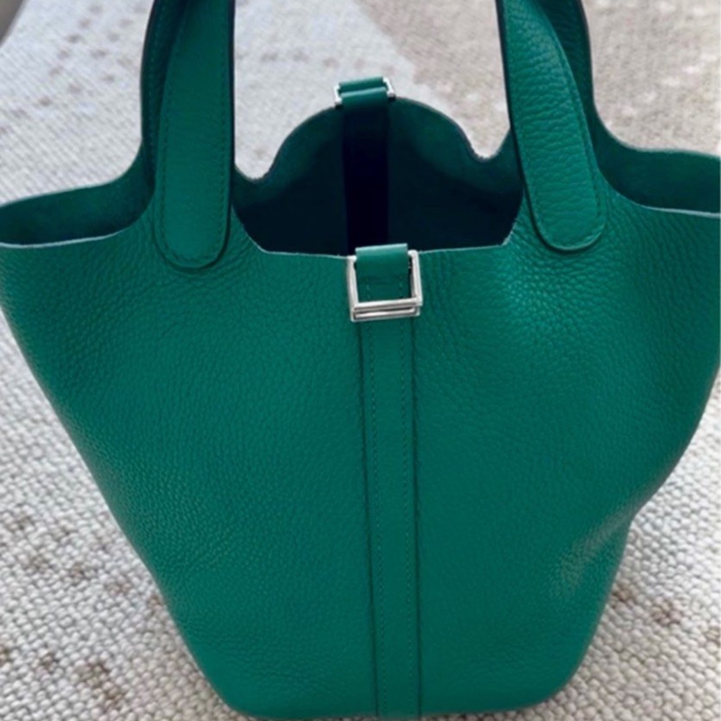 🌈Hermes💚Picotin 18💚絲絨綠色銀扣🌟99新🌟TC皮🌟有鎖有鎖匙🌟-0