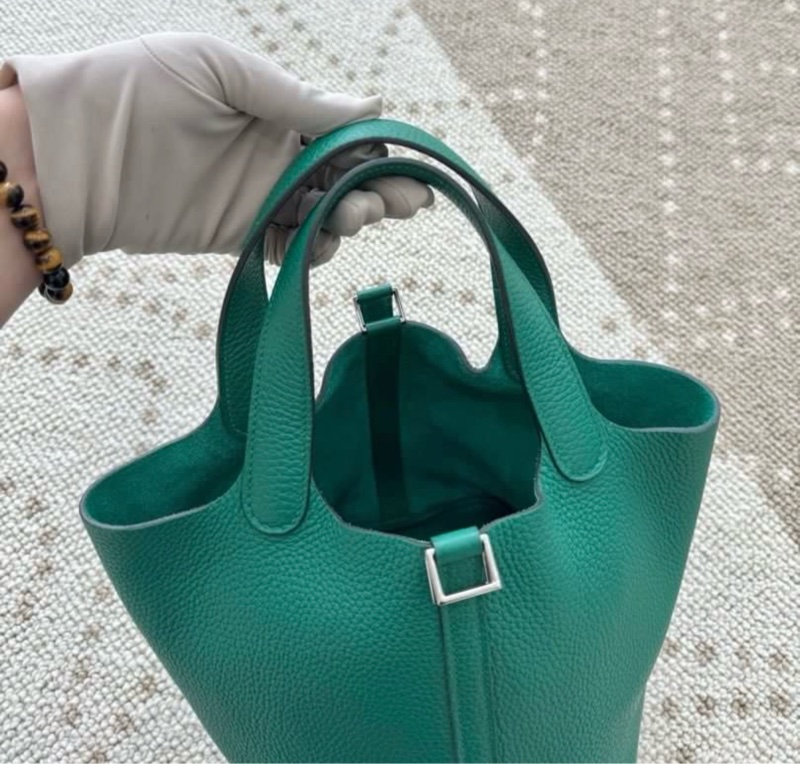 🌈Hermes💚Picotin 18💚絲絨綠色銀扣🌟99新🌟TC皮🌟有鎖有鎖匙🌟-1