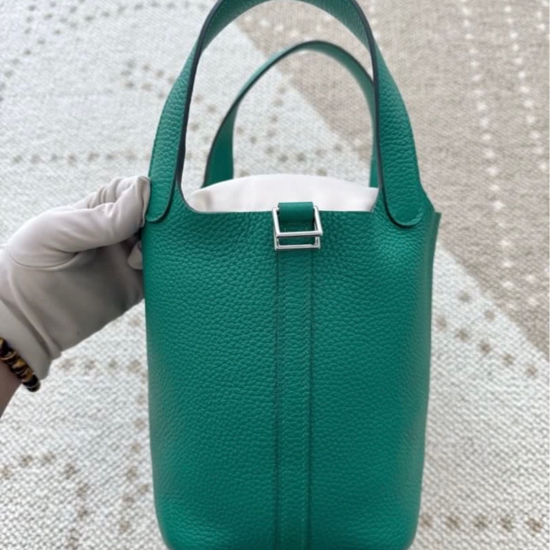 🌈Hermes💚Picotin 18💚絲絨綠色銀扣🌟99新🌟TC皮🌟有鎖有鎖匙🌟-3
