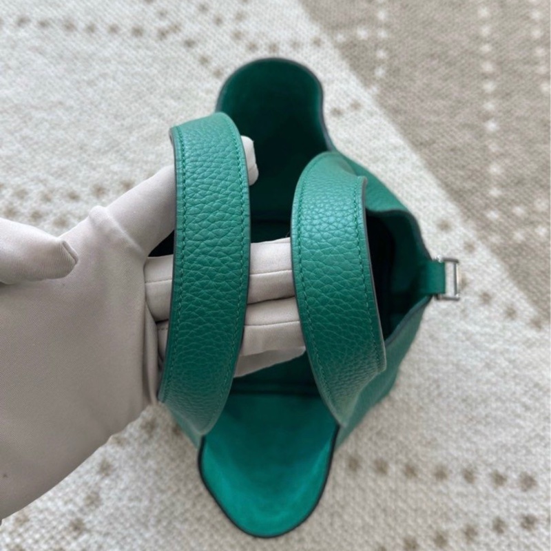 🌈Hermes💚Picotin 18💚絲絨綠色銀扣🌟99新🌟TC皮🌟有鎖有鎖匙🌟-4