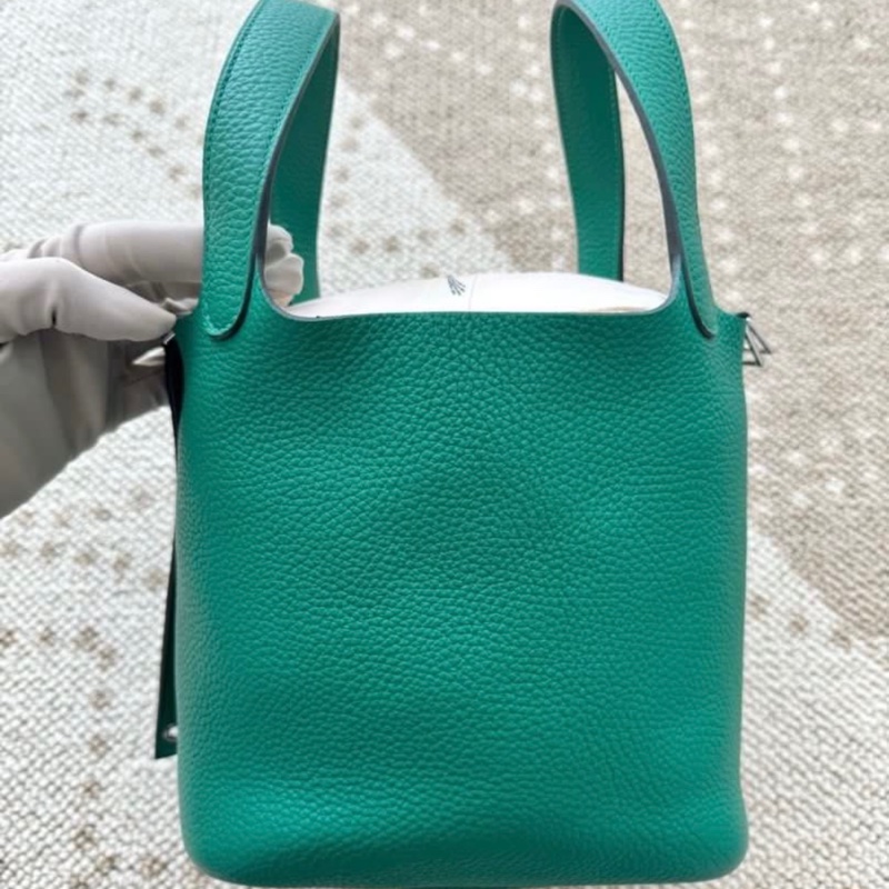 🌈Hermes💚Picotin 18💚絲絨綠色銀扣🌟99新🌟TC皮🌟有鎖有鎖匙🌟-5