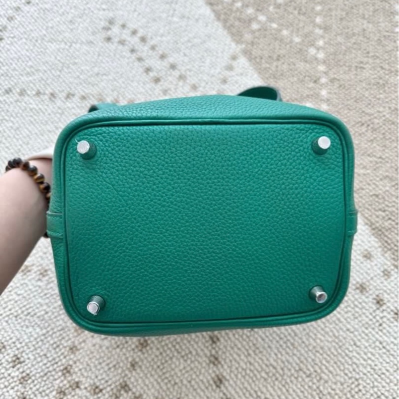 🌈Hermes💚Picotin 18💚絲絨綠色銀扣🌟99新🌟TC皮🌟有鎖有鎖匙🌟-6