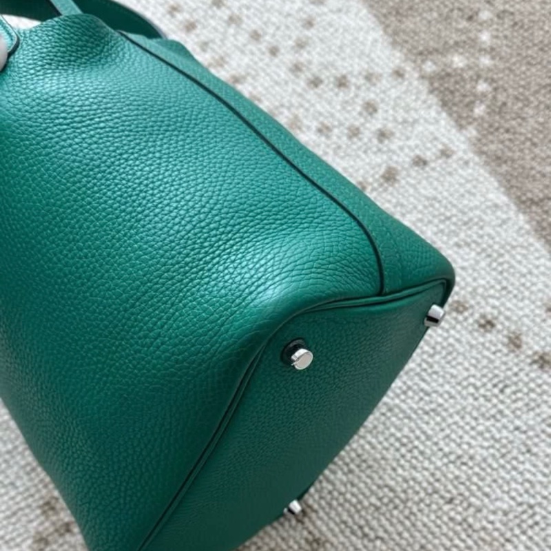 🌈Hermes💚Picotin 18💚絲絨綠色銀扣🌟99新🌟TC皮🌟有鎖有鎖匙🌟-7