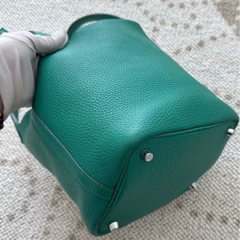 🌈Hermes💚Picotin 18💚絲絨綠色銀扣🌟99新🌟TC皮🌟有鎖有鎖匙🌟-8