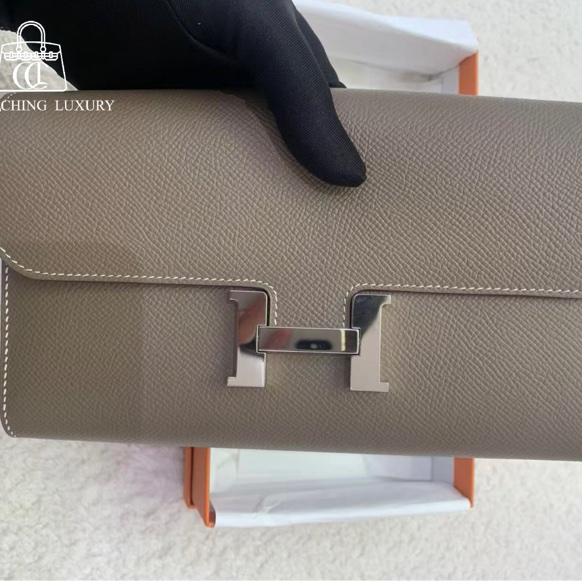 🌈Hermes🧡Constance Wallet🧡大象灰銀扣🌟99新🌟Epsom皮🌟etoupe🌟-0