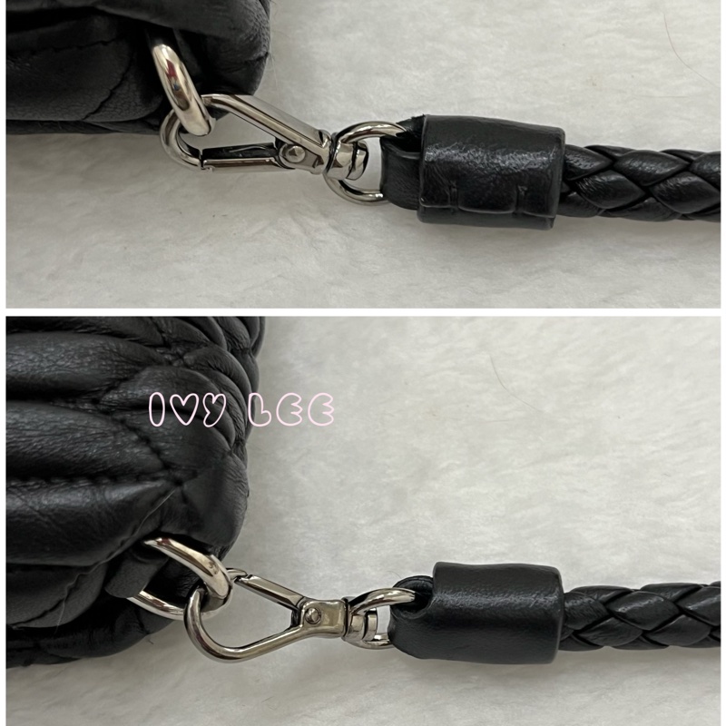 Miu Miu 黑色 Matelasse 皮革抓皺 水晶 雙背帶 單肩包 正品 二手精品-9