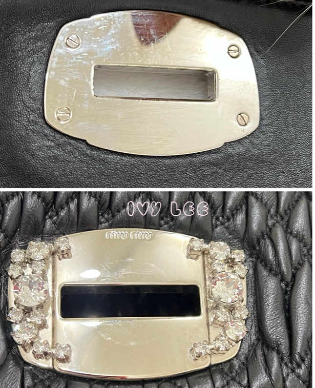 Miu Miu 黑色 Matelasse 皮革抓皺 水晶 雙背帶 單肩包 正品 二手精品-12
