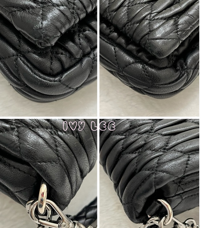 Miu Miu 黑色 Matelasse 皮革抓皺 水晶 雙背帶 單肩包 正品 二手精品-14