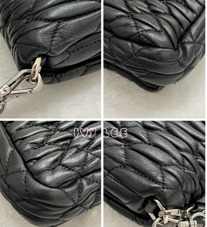 Miu Miu 黑色 Matelasse 皮革抓皺 水晶 雙背帶 單肩包 正品 二手精品-15