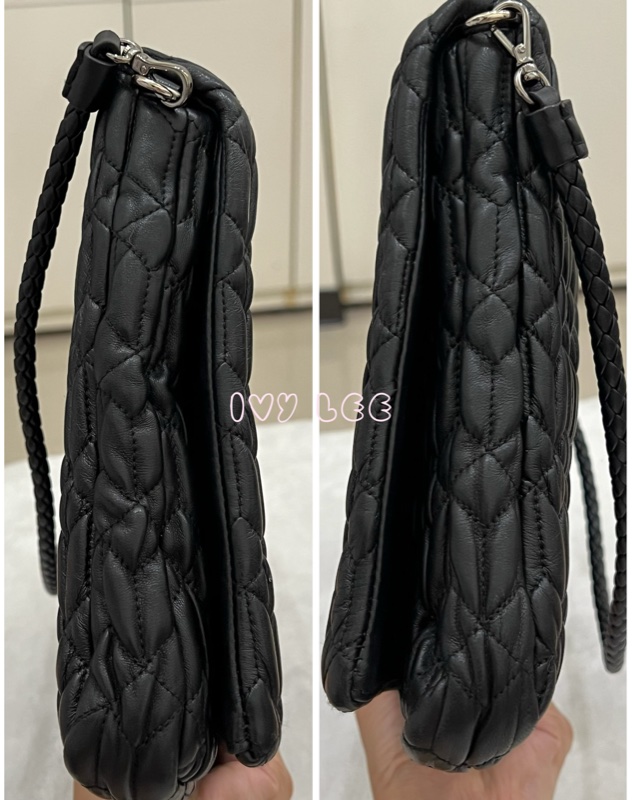 Miu Miu 黑色 Matelasse 皮革抓皺 水晶 雙背帶 單肩包 正品 二手精品-18