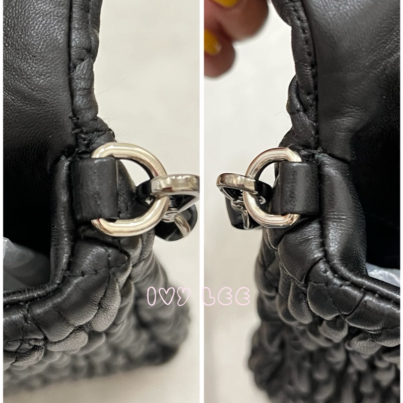 Miu Miu 黑色 Matelasse 皮革抓皺 水晶 雙背帶 單肩包 正品 二手精品-19