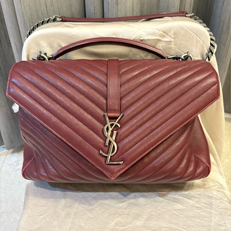 Saint Lauren YSL學院包酒紅色大款-5