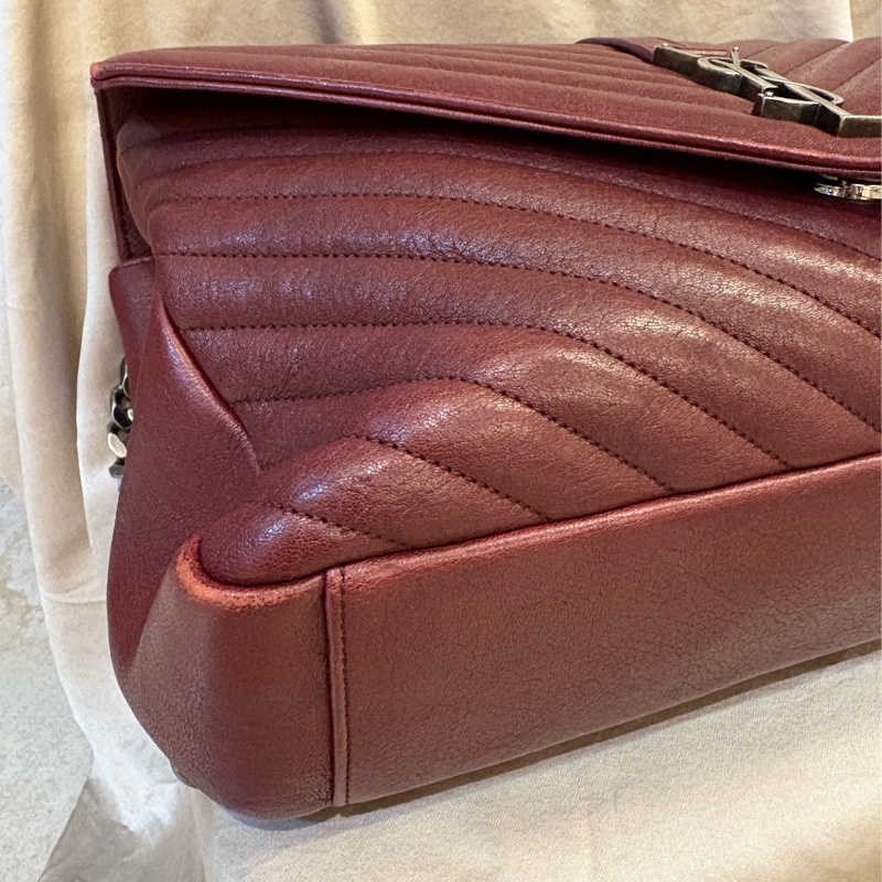 Saint Lauren YSL學院包酒紅色大款-8