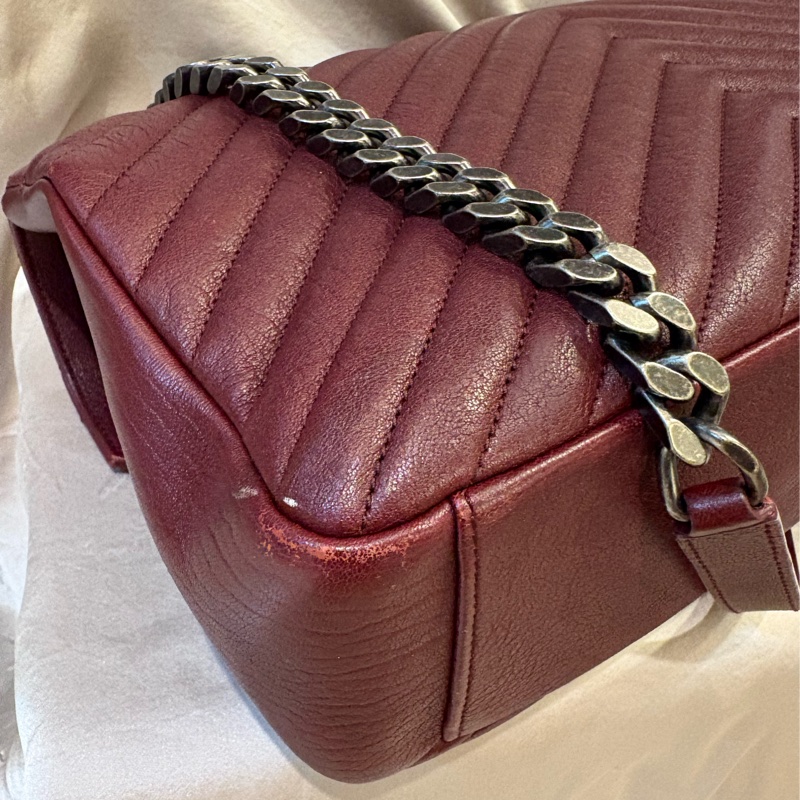 Saint Lauren YSL學院包酒紅色大款-13