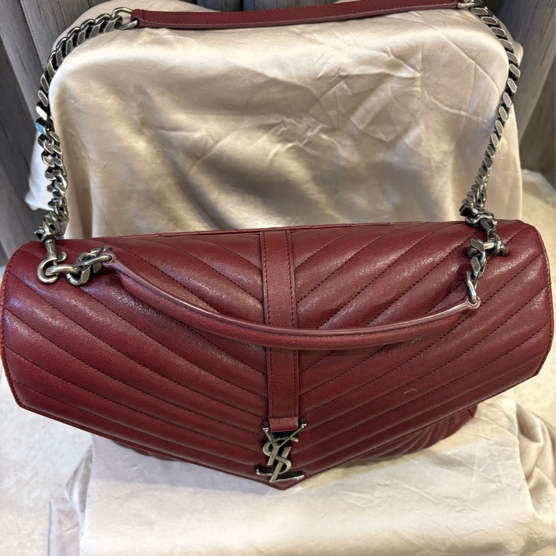 Saint Lauren YSL學院包酒紅色大款-15