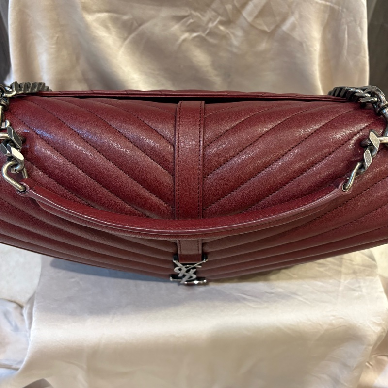 Saint Lauren YSL學院包酒紅色大款-17