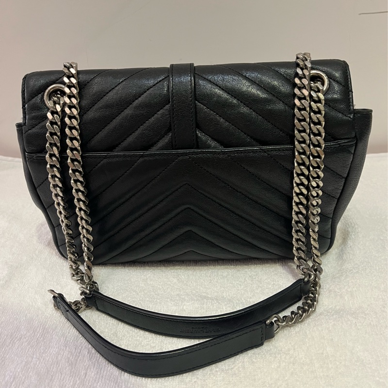 Saint Lauren YSL 經典學院包 黑銀釦羊皮-1