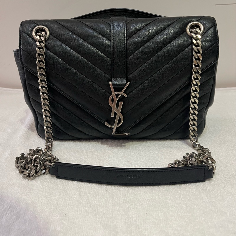 Saint Lauren YSL 經典學院包 黑銀釦羊皮-5