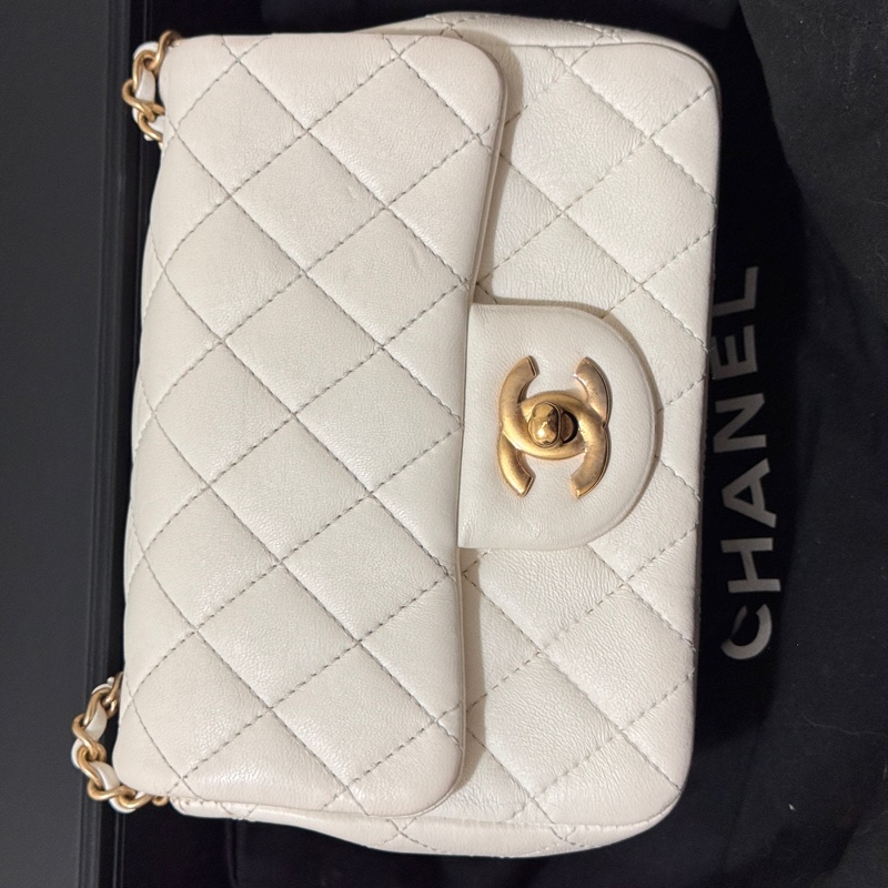 ✨ Chanel 金球方胖 小羊皮 白色稀有款|正品鑑定|附防塵袋與盒子✨-4