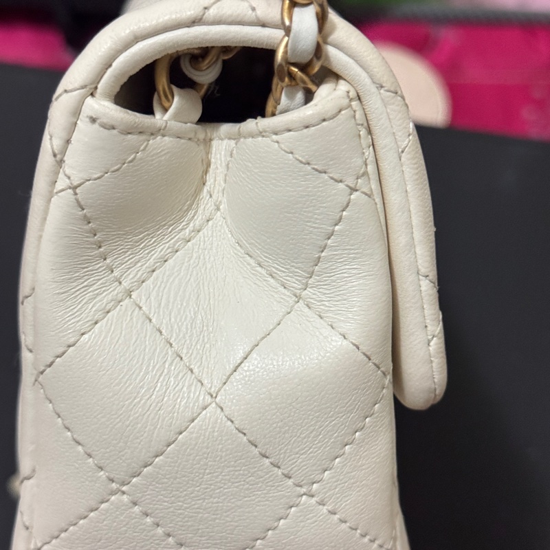 ✨ Chanel 金球方胖 小羊皮 白色稀有款|正品鑑定|附防塵袋與盒子✨-5