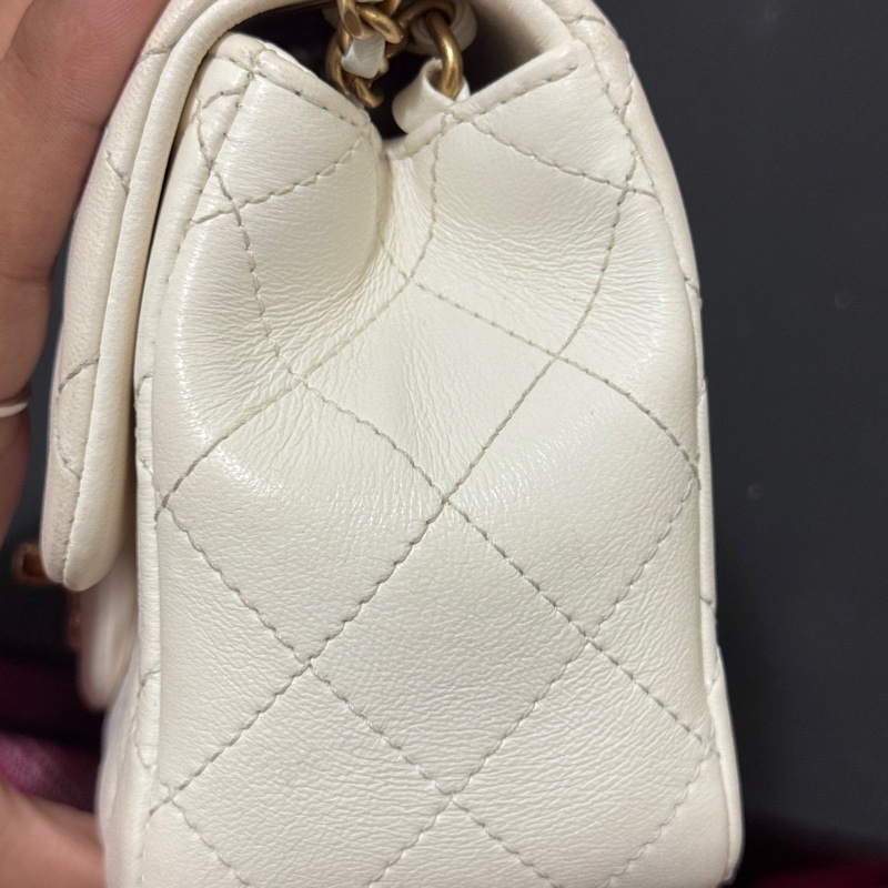✨ Chanel 金球方胖 小羊皮 白色稀有款|正品鑑定|附防塵袋與盒子✨-6