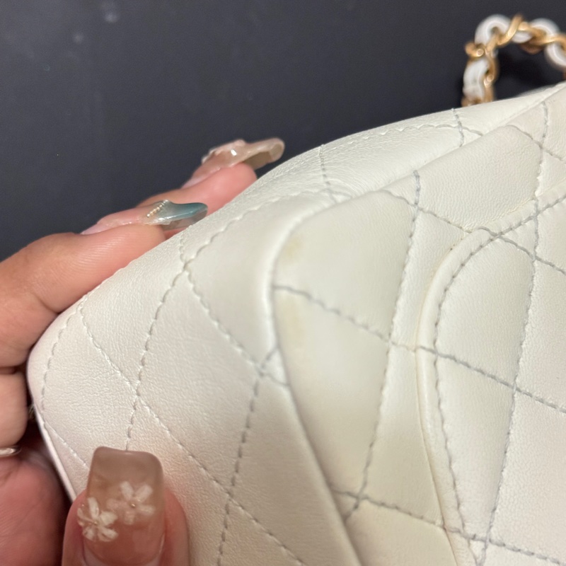 ✨ Chanel 金球方胖 小羊皮 白色稀有款|正品鑑定|附防塵袋與盒子✨-11
