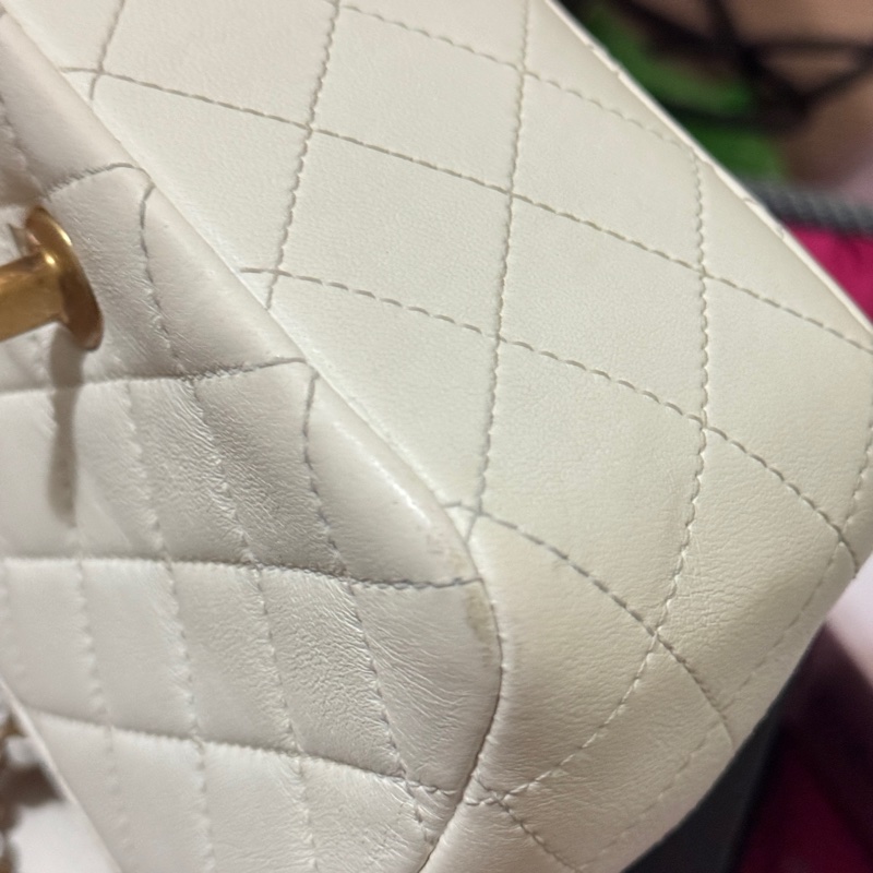 ✨ Chanel 金球方胖 小羊皮 白色稀有款|正品鑑定|附防塵袋與盒子✨-13