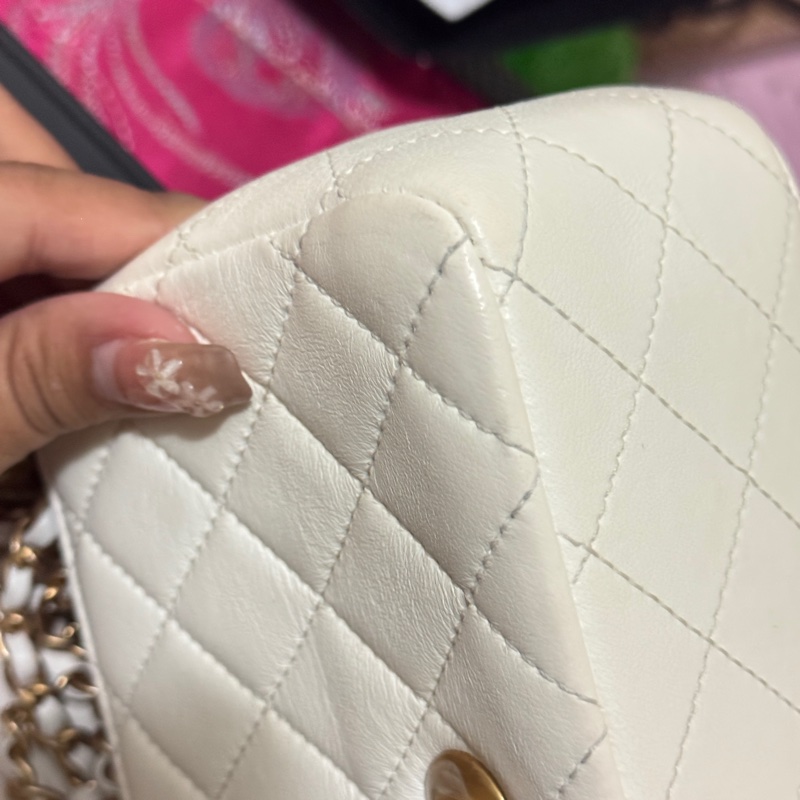 ✨ Chanel 金球方胖 小羊皮 白色稀有款|正品鑑定|附防塵袋與盒子✨-15