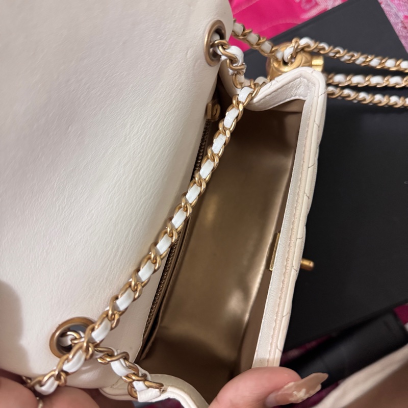 ✨ Chanel 金球方胖 小羊皮 白色稀有款|正品鑑定|附防塵袋與盒子✨-19